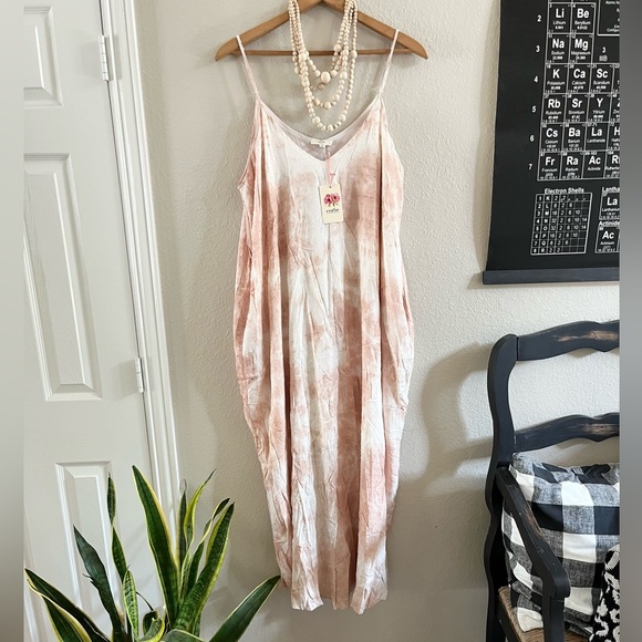 NWT Entro Maxi dress 2x pink white adjustable pockets lined plus size - Picture 1 of 6